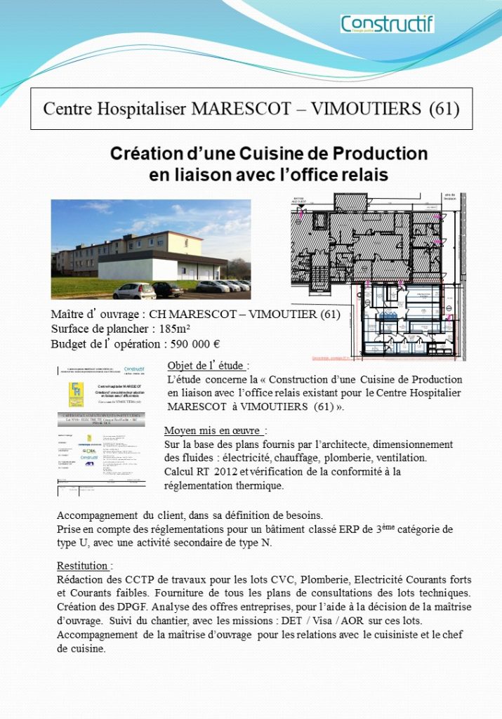 Hopital MARESCOT - Création d’une cuisine de production